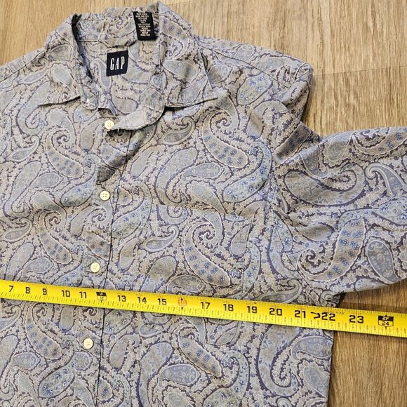 Vtg GAP Paisley Print Button Up Shirt Mens M Blue Preppy Groovy Cotton Y2K 90s - Picture 7 of 8